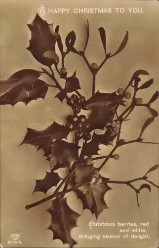 Ansichtskarte  Happy Christmas Weihnachten - Mistelzweig 1912