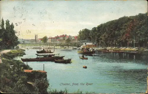 Postcard Chester from River - Schiffe Dampfer 1904