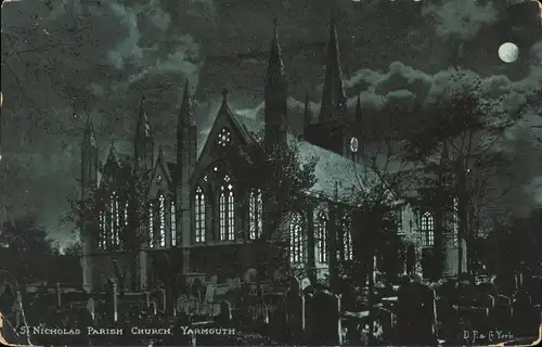 Postcard Yarmouth St. Nicholas Parisk Church bei Nacht 1903