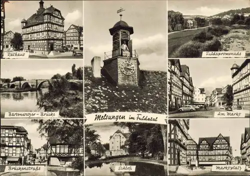 Melsungen Mehrbild-AK Fuldatal, Ortsansichten, ua. Schloß & Straßen 1960