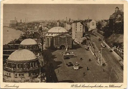 St. Pauli-Hamburg St. Pauli Landungsbrücken mit Elbtunnel u. Hafen 1955