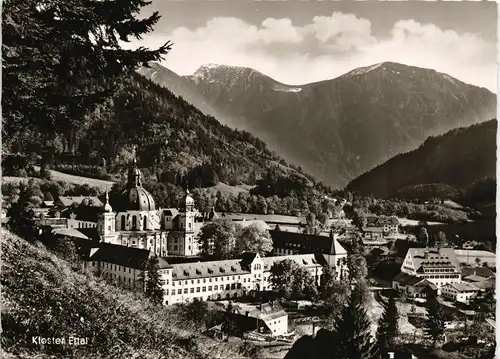 Ansichtskarte Ettal Panorama Ansicht, im Hintergrund Alpen Berge 1962