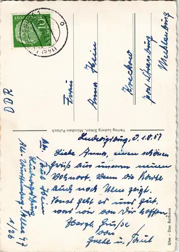 Ansichtskarte Ulm a. d. Donau Rathaus (Town Hall Building) 1957