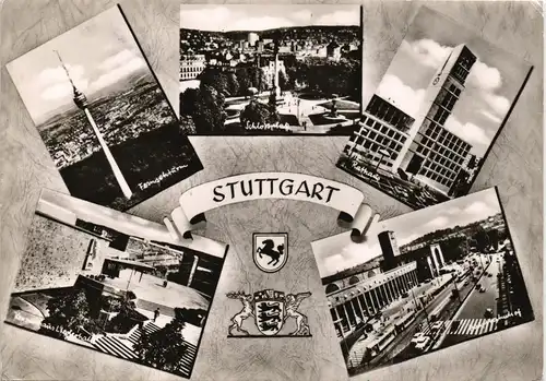 Stuttgart Mehrbildkarte 5 Ansichten ua. Hauptbahnhof, Rathaus 1962