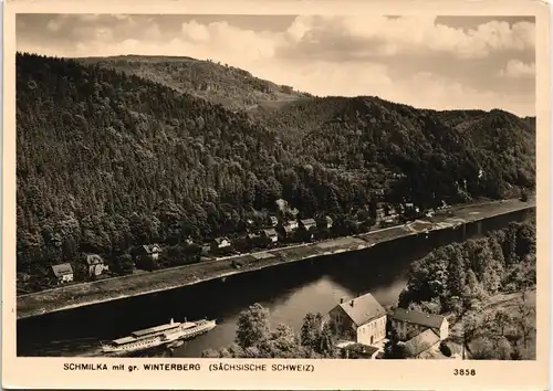 Schmilka Panorama-Ansicht, Blick auf Schiff auf d. Elbe, DDR AK 1964/1963