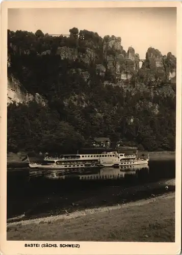 Rathen Elbe Dampfer Schiff passiert Basteifelsen (Sächsische Schweiz) 1963