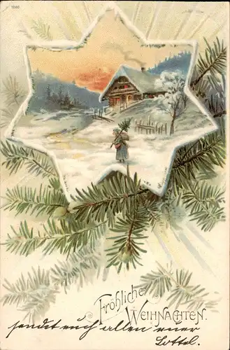 Weihnachten Grusskarte Christmas Tannen Tannenzweige Künstlerkarte 1901