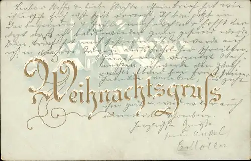 Weihnachten - Christmas: Winterstadt, Künstlerkarte 1903 Goldrand/Prägekarte