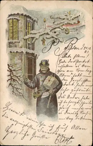 Ansichtskarte  Weihnachten - Christmas, Posstbote - Winterstadt 1901