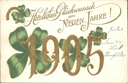 Neujahr/Sylvester Geprägte Jahreszahl mit Kleeblätter Verzierung 1905 Goldrand