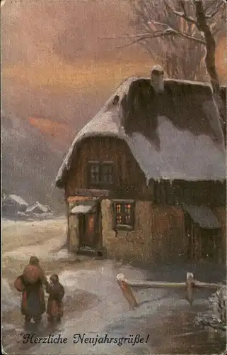 Glückwunsch Gruss zum Neujahr/Sylvester 1917 1. Weltkrieg Feldpost gelaufen