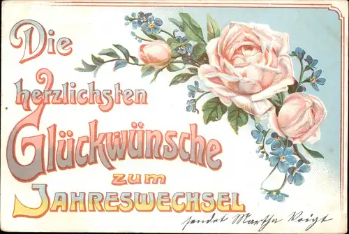 Glückwunsch Neujahr Silvester Blumen zum Jahreswechsel 1905 Prägekarte