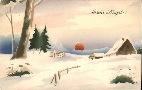 Neujahr/Sylveste Winter-Landschaft 1911   gelaufen mit Stempel KLOTZSCHE