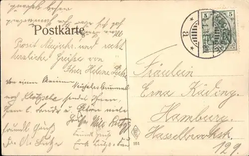 Neujahr/Sylveste Winter-Landschaft 1911   gelaufen mit Stempel KLOTZSCHE