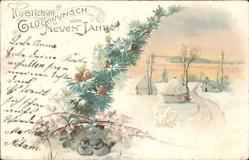 Ansichtskarte  Neujahr/Sylvester Tannenzweig - Winterdorf 1903