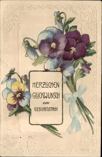 Geburtstag - Veilchenstraus - Jgenstil-Künstlerkarte 1903 Prägekarte
