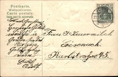 Geburtstag - Veilchenstraus - Jgenstil-Künstlerkarte 1903 Prägekarte