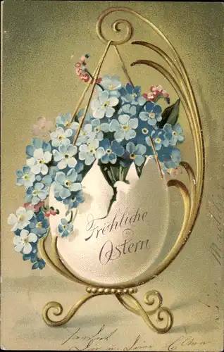 Ostern Eáster Glückwunsch hängendes Osterei mit Veilchen 1904