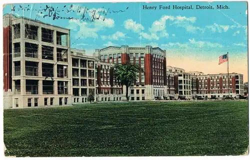Postcard Detroit Henry Ford Hospital, Detroit, Michigan USA 1924