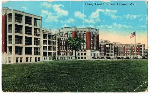 Postcard Detroit Henry Ford Hospital, Michigan USA, City View 1925