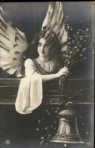 Glückwunsch Ostern / Easter Frau als Engel - Fotomontage 1915  gel. Bahnpost