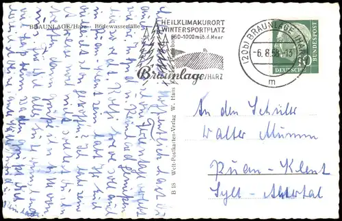 Braunlage Umland-Ansicht Bodewasserfälle Waterfall River Falls 1958