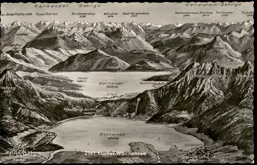 Kochel am See Kochel-Walchensee Reliefkarte Karwendel Gebirge 1960/1956