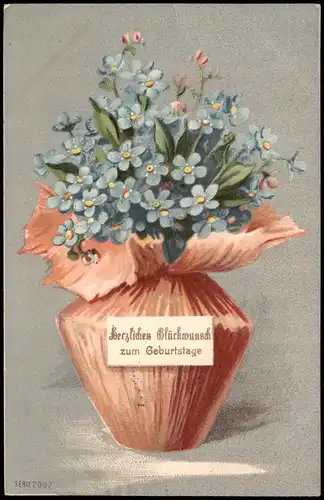 Glückwunsch Geburtstag Birthday Vase - Veilchenstrauss 1913 Silber-Effekt