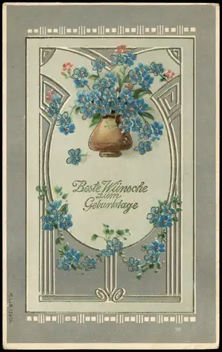 Glückwunsch Geburtstag Birthday Jugendstil-Ornament Veilchen 1911 Goldrand