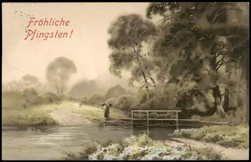 Glückwunsch: Pfingsten - Mütterchen, Landschaft - Künstlerkarte 1911