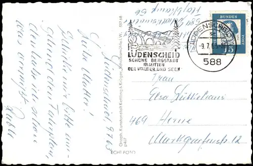 Ansichtskarte Lüdenscheid Stadtpartie - colorierte Fotokarte 1963