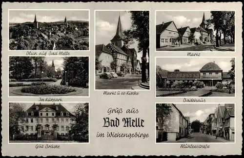 Ansichtskarte Melle Badehaus, Kirche, Mühlenstraße 1958