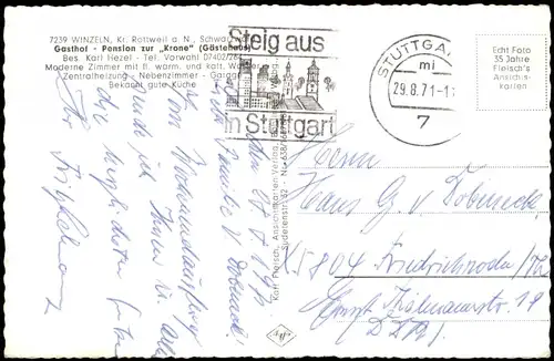 Ansichtskarte Fluorn-Winzeln Gasthof Pension zur Krone BP Werbung 1971