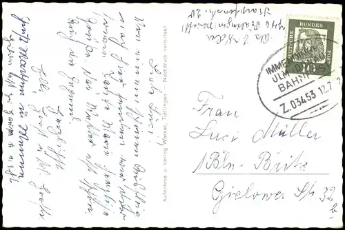 Baden-Württemberg MB Donautal 1963  gel. Bahnpost Immental Ulm Z. 03453