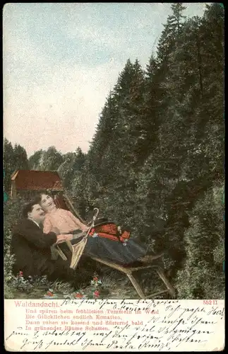 Ansichtskarte  Waldandacht Liebespaar im Liegestuhl am Waldesrand 1906