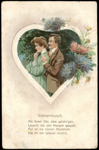 Menschen/Soziales Leben - Liebespaare Heart Herz Künstlerkarte 1912 Prägekarte