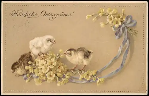 Ansichtskarte  Glückwunsch Ostern / Easter, Blumen Küken 1915