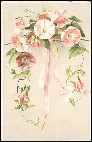 Ansichtskarte  Künstlerkarte rankende Blumen 1906