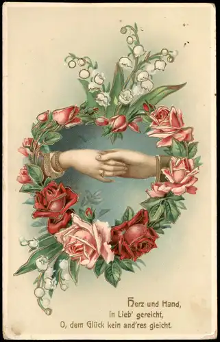 Märzenbecher - Liebe, Heart Herz reichende Hände 1905 Goldrand