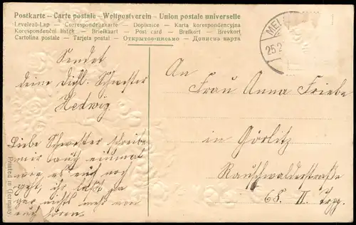 Geburtstag Birthday Mädchen mit Rosen Veilchen Schrift 1911 Prägekarte