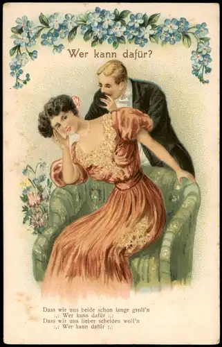 Mann u. Frau Wer kann was dafür? Das wir uns... grolln 1908 Prägekarte