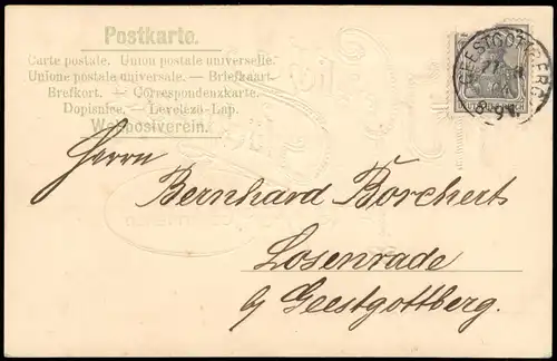 Glückwunsch - Konfirmation, Kleeblatt Goldprägekarte 1904 Goldrand/Prägekarte
