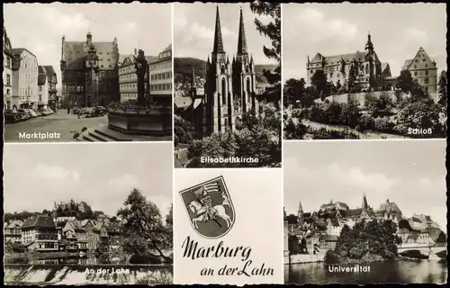 Marburg an der Lahn Mehrbild-AK mit Schloß, Universität, Marktplatz uvm. 1959