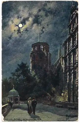 Ansichtskarte Heidelberg SCHLOSSALTAN bei Mondschein, Künstlerkarte 1913