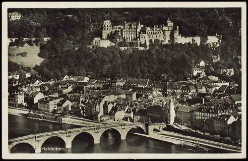 Heidelberg Panorama-Ansicht, Neckar-Brücke, Schloss Gebäude 1937