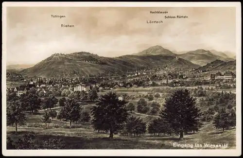 Lörrach Umland-Ansicht mit Wiesental 1937   gelaufen mit Stempel LÖRRACH