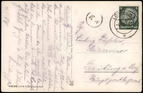 Lörrach Umland-Ansicht mit Wiesental 1937   gelaufen mit Stempel LÖRRACH