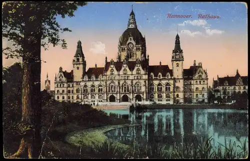 Ansichtskarte Hannover  Rathaus 1916  gel. Feldpost - Bahnpoststempel ZUG 202