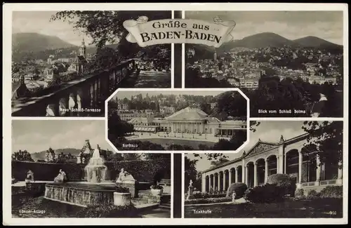 Ansichtskarte Baden-Baden Schloßterrase, Kurhaus, Trinkhalle 1937