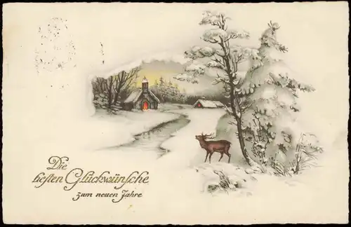 Ansichtskarte  Glückwunsch - Neujahr/Sylvester Winterlandschaft Hirsch 1929